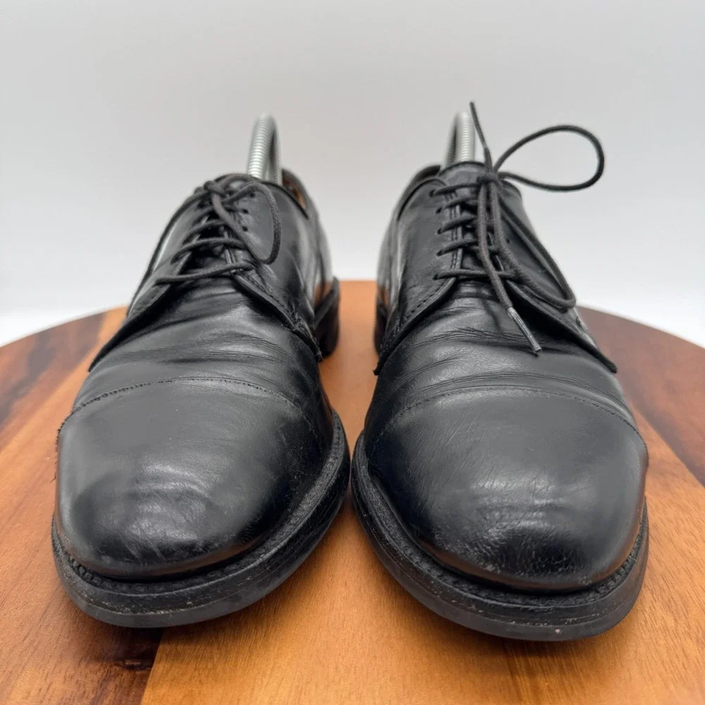 Allen Edmonds Bergland Black Leather Mens 11 B Oxfords Shoes Cap Toe Dainite